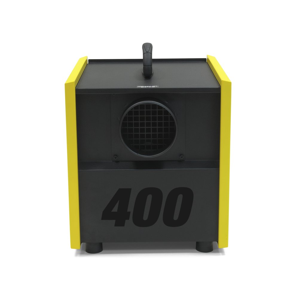 TROTECTTR 400 D Dehumidifier, 16 kg Capacity, 2.2 kW, Black, Continuous Operation, 16 m² Floor Area, 450 m³/h Air Flow, 1.6 L/day Dehumidification, Yellow