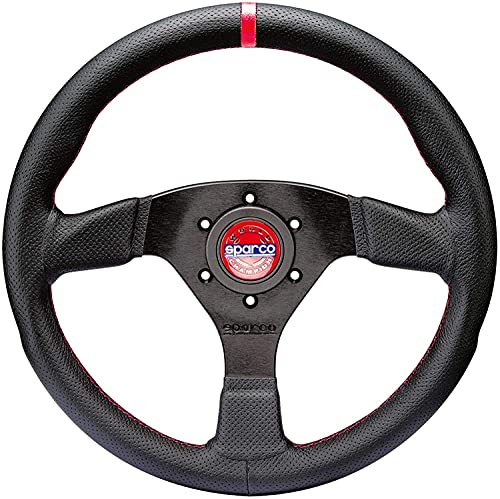 Sparco Steering Wheel R383 Champion Black Leather/Red Stiching