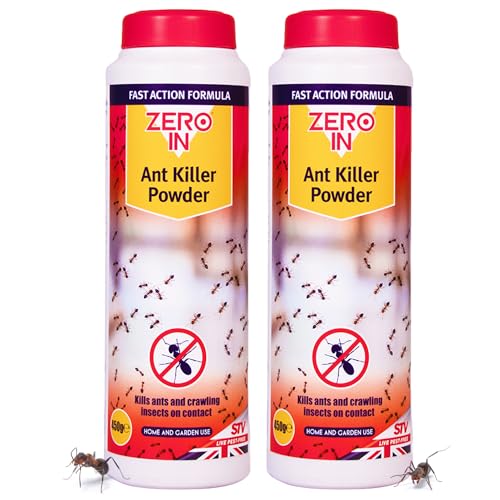 Zero In Ant Killer Outdoor Powder-Ready-to-Use Permethrin Insecticidal Ant Powder for Ants Cockroaches Earwigs & More-Covers 45m for Indoor & Outdoor Use-Kills Pests on Contact 450g Multi Packs X2