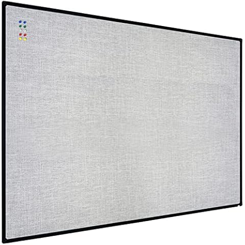 JILoffice Cork Linen Bulletin Board 48 X 36 Inch (Grey), Black Aluminum Frame Wall Mounted Board Memo Pin Board for Office Home and School Cover