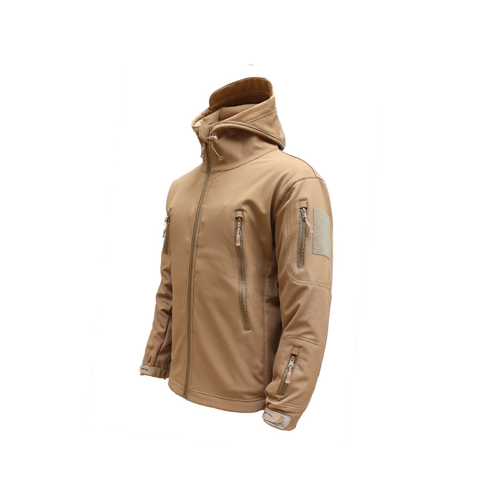 Męska zagęszczona kurtka z kapturem, Softshell z polarową podszewką Kamuflaż Outdoor Running Kurtki górskie, na zimowe ciepłe wędrówki Camping Polowanie Kurtka wędkarska