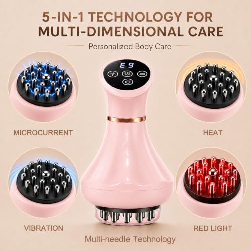 Image of Lymphatic Drainage Massager, 5-in-1 Anti Cellulite Massage Tool,Reduce the Appearance of Cellulite & Stretch Marks, Red Light, Heat & Vibration, Suitable for Full-Body,Bright Pink