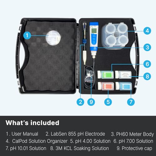 Image of Apera Instruments PH60-VS Handheld pH Meter Tester Kit with LabSen 855 ATC pH Electrode for Lab-Grade pH Measurement of Viscous Liquid Samples