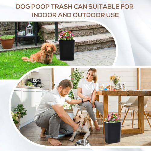 Image of Jingmore Dog Poop Trash Can Outside 3.96 Gal /15 L Plant Styled Dog Waste Trash Can with Lid 50 Waste Bags Outdoor Indoor Poop Container Slim Garbage Bin for Yard Garden Pet (Colorful Flower Black)