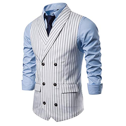 GATMSTZ Men Formal Double Breasted Pinstripe Groom Vest Slim Business Waistcoats3