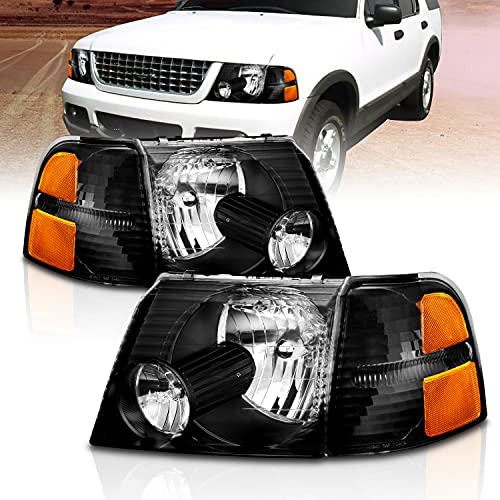 AmeriLite Headlights Black with C.L Amber for Ford Explorer - Passenger and Driver Side
