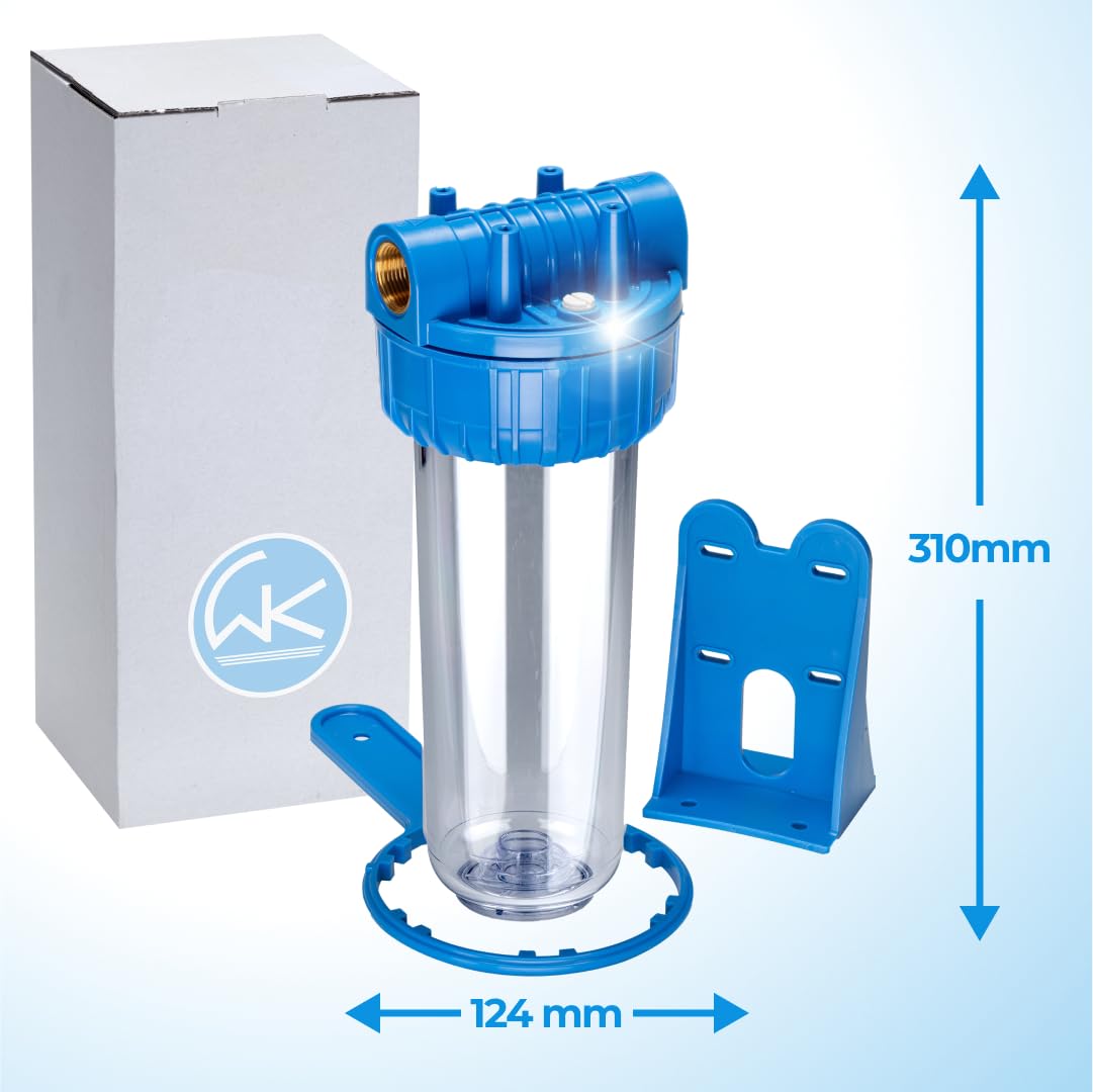 WK Set of 10 inch empty containers for filters (3/4 inches) with mounting bracket and key, made in Italy, blue - Image 2