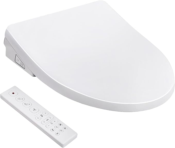 Electronic Bidet Toilet Seat with Heated Seat, Adjustable Nozzle and Soft Close Lid, Elongated Bidet Toilet Seat with Warm Water and Air Dryer, Night Light, Remote Control, White