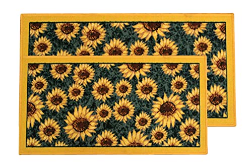Kashi Home Kitchen Rug, Printed Area Rug, Durable Floor, Door Mat, Farmhouse Non-Slip Carpet Latex Backing Beautiful Design Sunflower 2pc Set (18X30 Rectangle & 20X40)