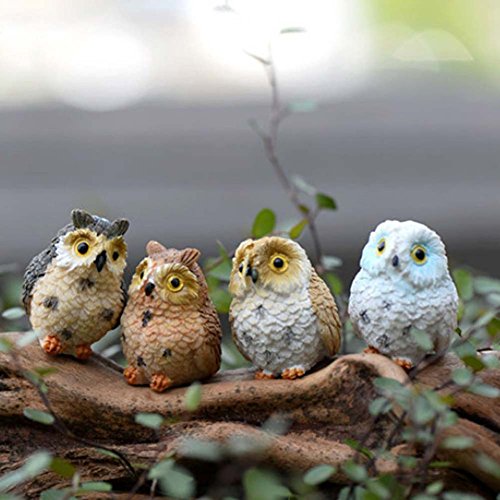 Ornement de Jardin Hibou Miniature, 4 Pcs Hibou Résine Figurine Artisanat, Hibou de Jardin Pots Fée Jardin Vase Décor, Maison Jardin Extérieur Maison de Poupée Décoration