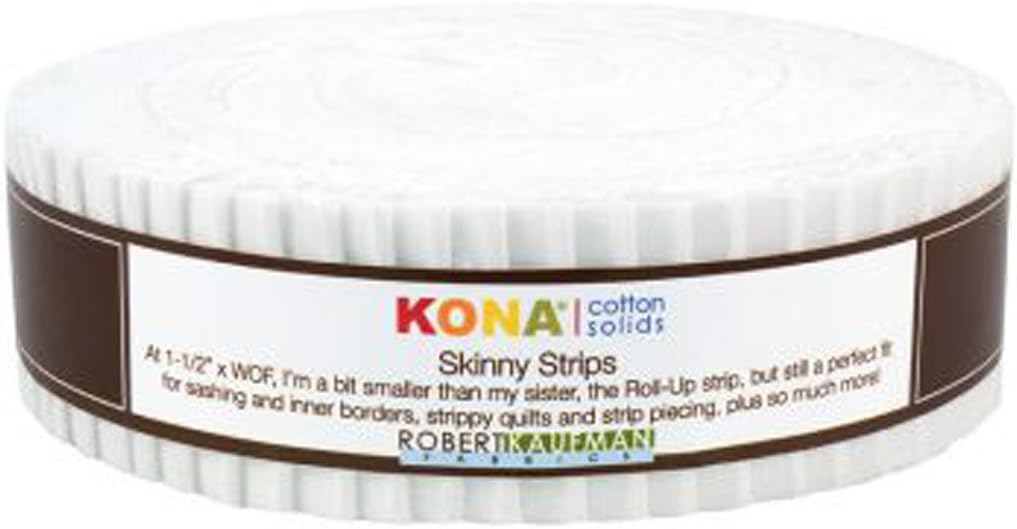 Robert Kaufman SS-102-40 40 Piece Skinny Strips Kona Cotton Solid Fabric, White , Ash