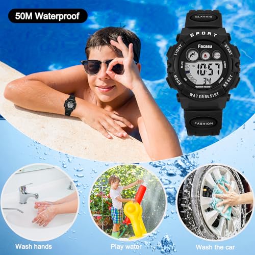 Image of Kids Watch Digital for Boys-Waterproof Kids Sports Watch with Light, Alarm&Snooze,Stopwatch Military Design Silicone Band Gift for Birthdays,Christmas Outdoor Activities(8+ Years)