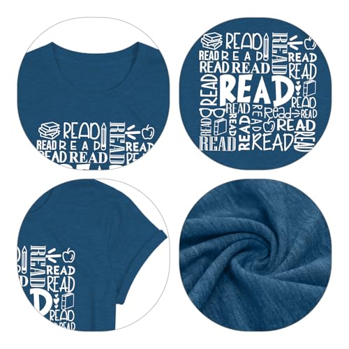 Image of Reading Teacher Shirt Women-Cute Read More Books Short Sleeve Library Book Lovers Daisy Tee Tops