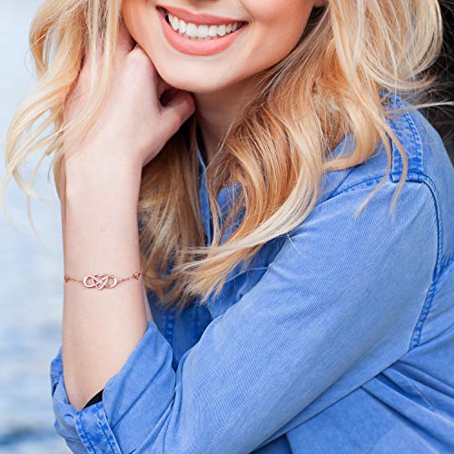 Billie Bijoux Women 925 Sterling Silver Infinity Bracelet Forever Love” Infinity Heart White Gold Plated Diamond Adjustable Bracelet Best Gift For Women Girls Mother's Day (B-Rose Gold) #TOP5