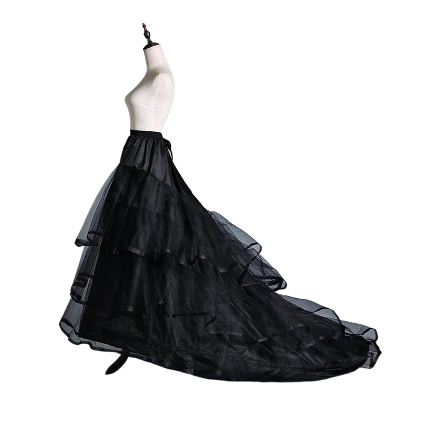 Jupe de Dessous Traînante Robe Mariée Jupon de mariée à 2 cerceaux et 3 Couches avec traîne