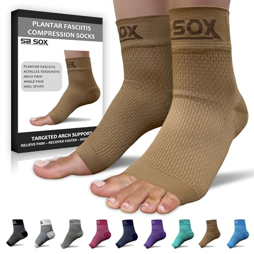 SB SOX Plantar Fasciitis Relief Socks – Ankle Brace Compression Sleeve – Arch Support for Foot Pain, Swelling, Heel Spurs – Foot Brace for Achilles Tendonitis Relief, Injury Recovery (Nude, Medium)