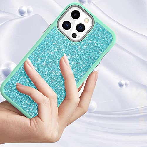 Coque iPhone 14 Pro Max paillettes Solomo bleu sarcelle antichoc - 6