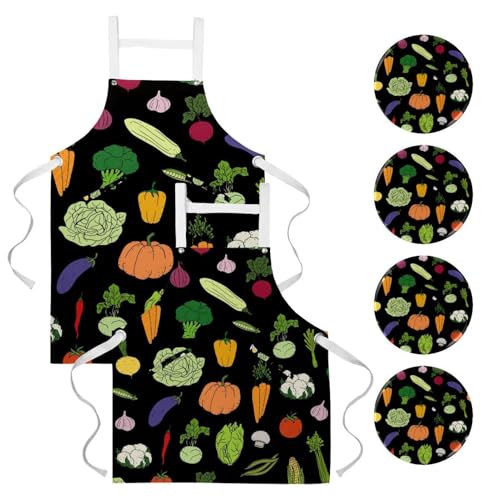 Lot de 2 tabliers de cuisine multicolores avec broches pour restaurant et bistrot