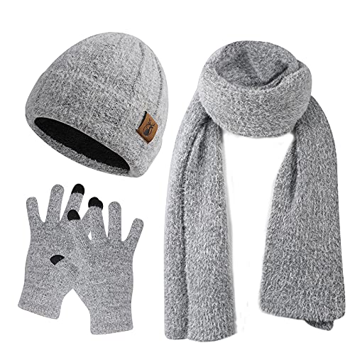 TAGVO Bufanda Gorro Guantes para Hombre Invierno, Regalos para Hombre Mujer Unisexo Set de Bufanda Conjunto de Guantes de Pantalla Táctil Cálidos Utilizados en Actividades al aire Libre, Esquí
