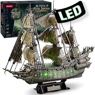 3D Puzzles for Adults Green LED Flying Dutchman 360 Pieces Pirate Ship Arts & Crafts for Adults Gifts for Men Women Model Kits, Lighting Ghost Ship Decor Easter Basket Stuffers for Adults