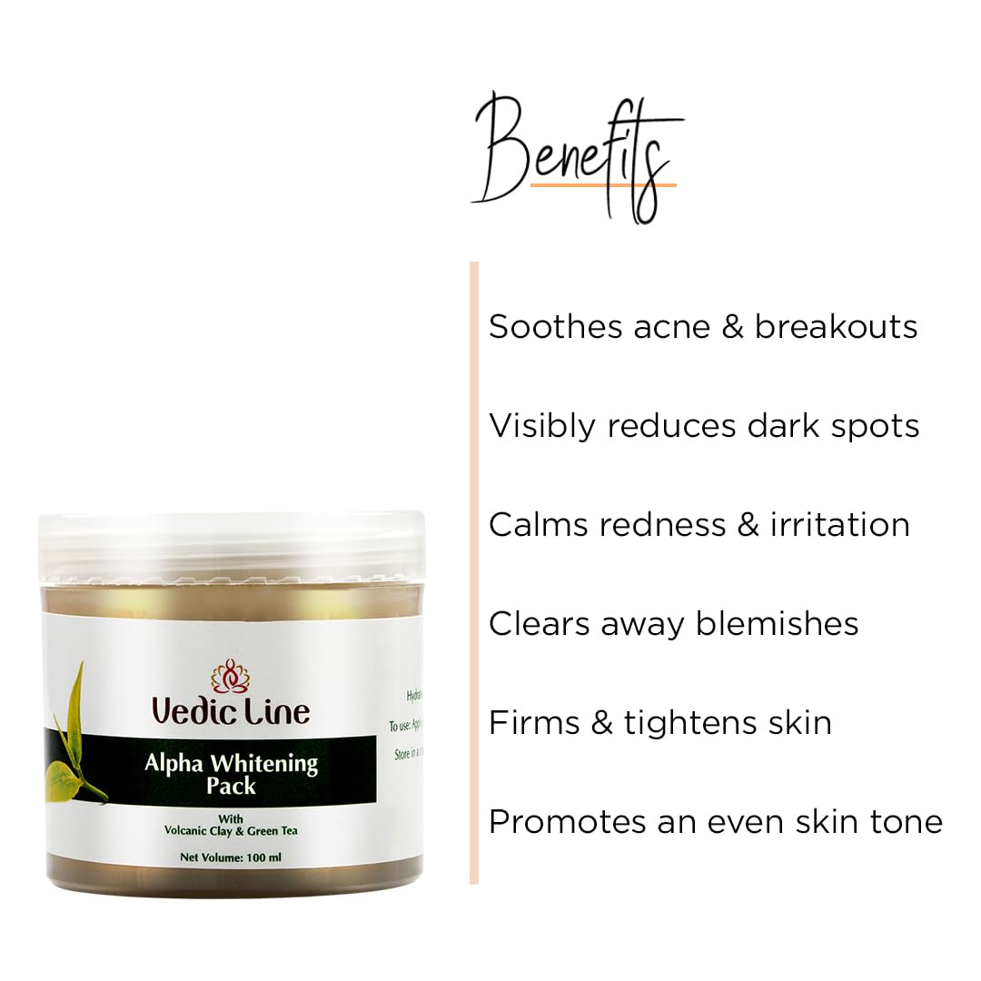 Vedic Line Alpha Brightning Pack, Reduce Spots And Acne With Volcanic Clay & Green Tea Extract For Clear Skin, 100Ml, 1 Count