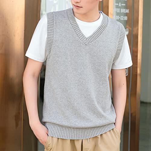 Lu's Chic Men's Cotton Knit Sweater Vest Soft Business Casual Warm Stretch Slim Fit V Neck Sleeveless Pullover2