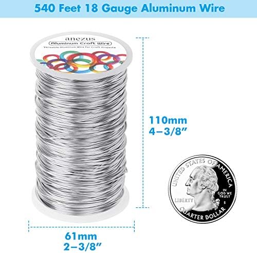 540 Feet Aluminum Wire, Anezus Bendable Craft Metal Wire 18 Gauge Flexible Beading Wire for Wreath Making Jewelry Making Floral (Silver, 1mm)
