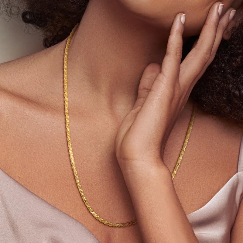 Italian 925 Sterling Silver Solid Diamond Cut Rope Chain Necklace - for Men & Women - Available in Sterling Silver, Yellow Gold Flash Plated Sterling Silver, or Rhodium Plated Sterling Silver - in Various Widths - Versatile Lengths: 16in, 18in, 20in, 22in, 24in, 28in, 30in - Image 3