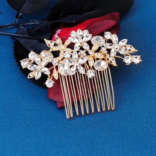 Peineta Nupcial Cristal Oro Accesorio para Novias miniatura 4