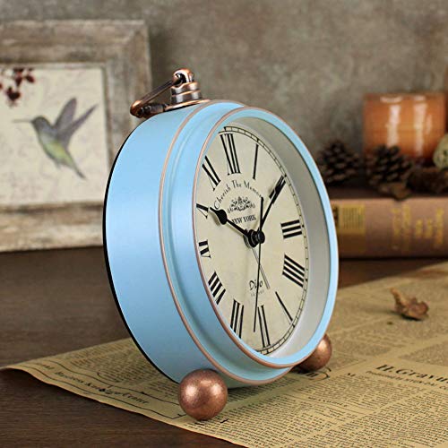 HeQiao Vintage Silent Non-Ticking Desk Alarm Clocks (Blue) - Thumbnail 2