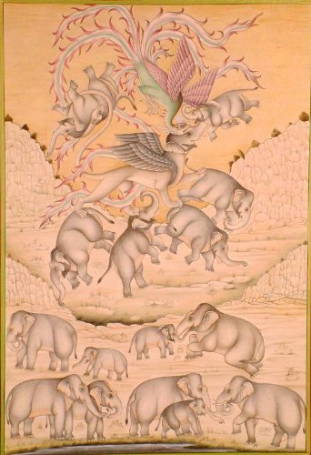 Peinture éléphants Exotic India pour salon élégant et décoration murale bohème chic