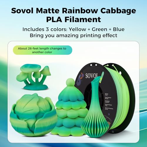 Image of Sovol 3D Printer Matte Multicolored Fast Change Gradient Rainbow PLA 1kg (2.2 lbs) Spool 3D Printing Materials, Dimensional Accuracy + /- 0.03 mm, 1.75 mm, Matte Cabbage
