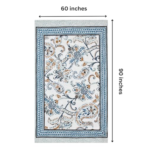 Image of elanorhomes 100% Cotton 240 TC Single Bedsheet for Single Bed, 60 x 90 inch Cotton Bed Sheet with 1 Pillow Cover, Soft Breathable Floral Printed Bedsheet for Bedroom (Blue Floral Feast)