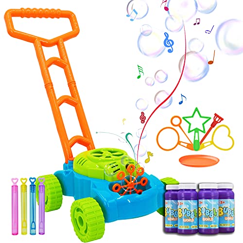 HEDGBOBO Bubble Lawn Mower for Kids, Electronic Bubble Blowing Machine with Music, Toddler Outdoor Toys for Baby, Push Toys for Kids, Best Birthday Gifts for Preschool Baby