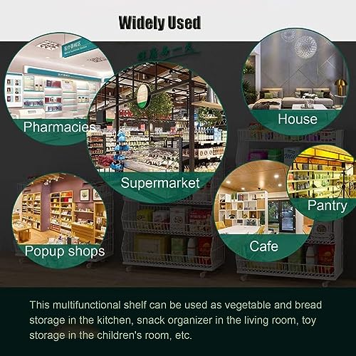 Cesta que ahorra espacio de 4 niveles con ruedas para comercio y hogar 3