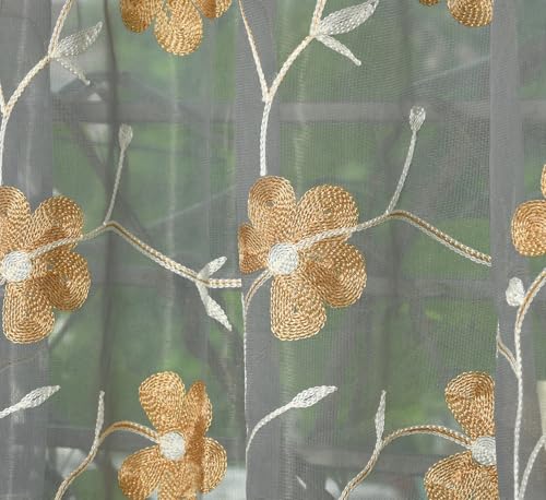Image of Homefab India Embroidery Floral Net Transparent Sheer Curtain - 9X4 Feet, Long Door Curtains, Grey, Pack of 1 Pc