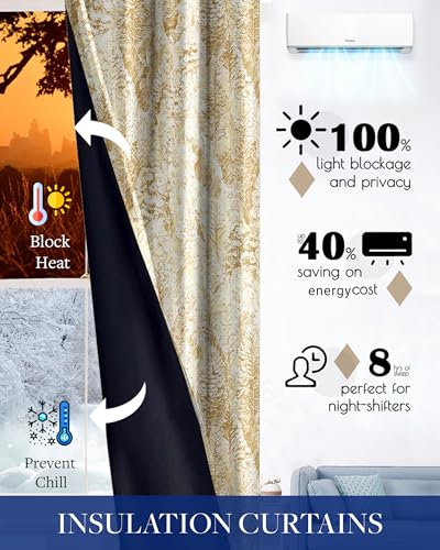 Image of Cloth Fusion Printed 100% Blackout Window Curtains 5 Feet Long Set of 2