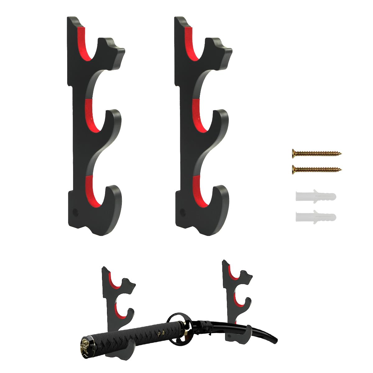 Soporte de pared para Katana de 3 niveles, madera, Marrón