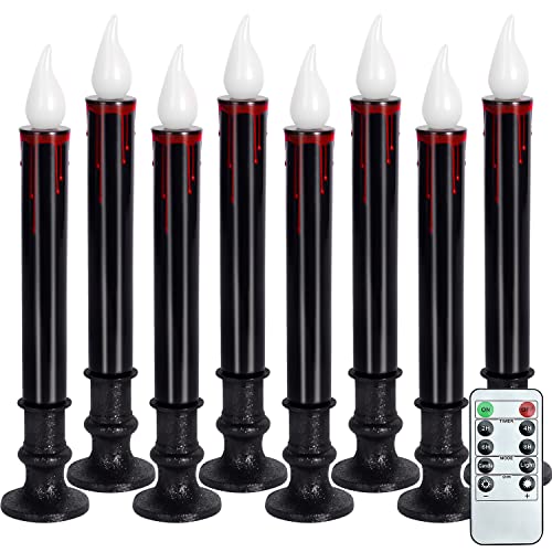 SHYMERY Black Candles,Halloween Candles, 8 Pack Vampire Tears Flameless Taper Candles with Remote Timer, Flickering Flame Dripless Realistic Battery Operated LED Window Candles for Fireplace Xmas SHYMERY Black Candles,Halloween Candles, 8 Pack Vampire Tears Flameless Taper Candles with Remote Timer, Flickering Flame Dripless Realistic Battery Operated LED Window Candles for Fireplace Xmas