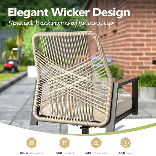 Image of MIXPATIO 9 Pcs Outdoor Dining Set, 8 Rattan Swivel Chairs with Soft Cushion and 57.5 inch Square Table with Umbrella Hole, Patio Table and Chairs for Backyard Porch