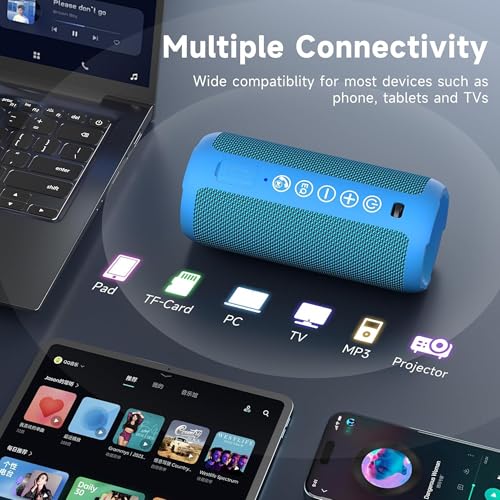 Image of Ortizan Portable Bluetooth Speaker, IPX7 Waterproof, Wireless, Big Sound and Deep Bass, 24W Stereo, TWS Pairing, 30Hrs Playtime, Bluetooth 5.3, RGB Lights, for Home /Party /Outdoor /Beach (X10 Blue)