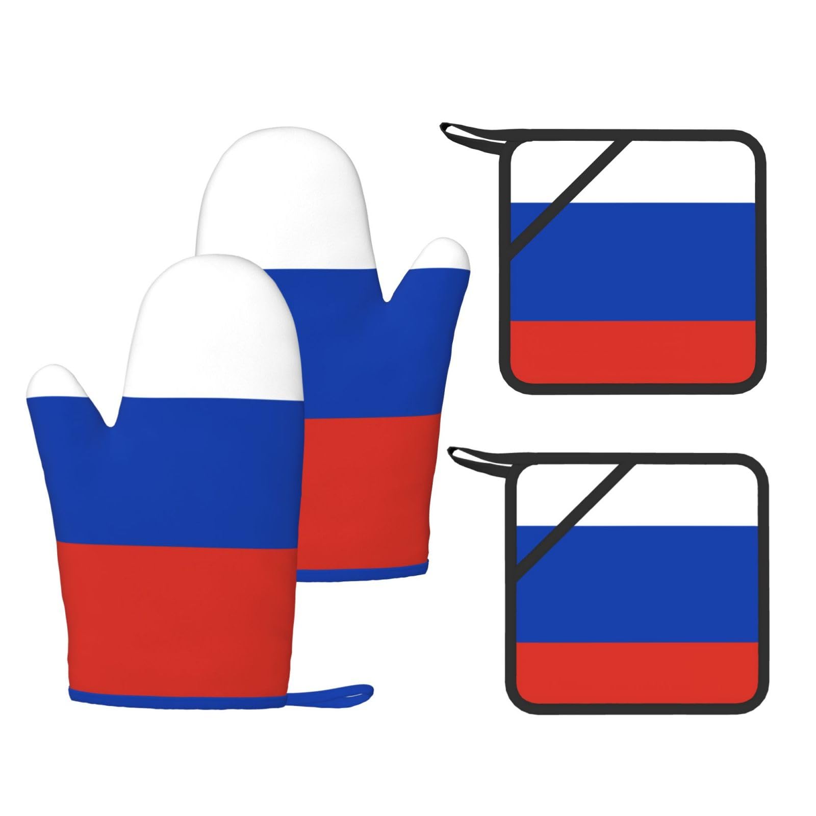 Nimongt Black Russian Flag Print Heat Resistant Gloves Pads Reusable Kitchen Set Oven Baking Grilling Cooking