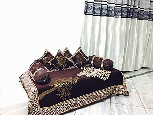 HomeStore-YEP Velvet Touch Chenille Diwan Bedsheet Set of 8 Pieces for Living Room Dining Hall (1 Single Bedsheet, 5 Cushion Covers, 2 Bolster - Set of 8)-image-45