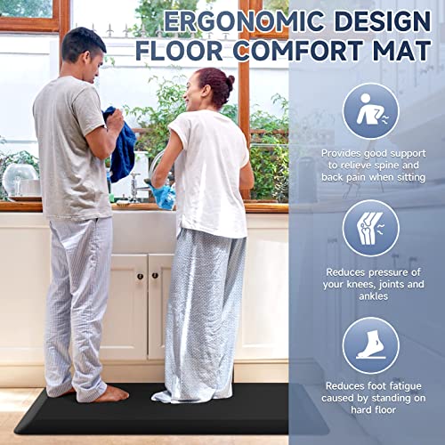Image of StepRite 4 /5 Inch Thick Kitchen Mat Anti Fatigue Mat Kitchen Rugs Kitchen Decor Non-Slip, Stain Resistant, Water Resistant Kitchen Mats Desk Mat for Kitchen, Office, Workshop, Black, 17'' x 39''