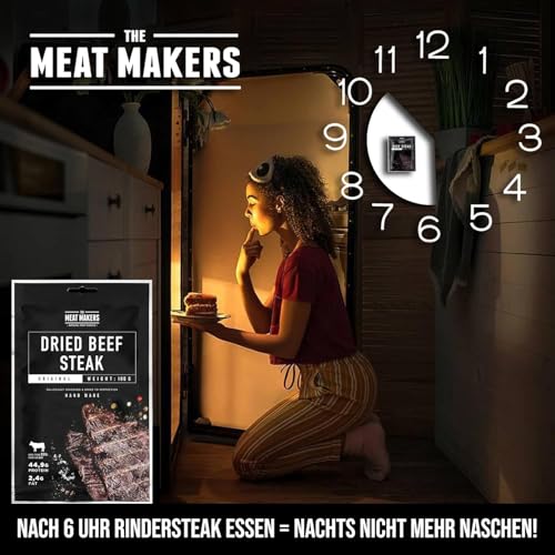 The Meat Makers Original Beef Jerky Steak (200g) - Getrocknetes Rindersteak Proteinreiches Rindfleisch Dörrfleisch Trockenfleisch Für Menschen Trocken Fleisch Beef Jerky Snack.