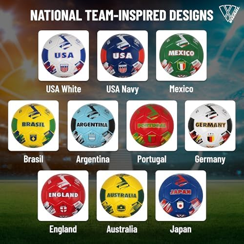Image of Vizari Country Soccer Ball with Long-Lasting Air Retention Bladder and Machine-Stitched Panels | Consistent Bounce for Passing and Shooting | Eye-Catching National Colors Design