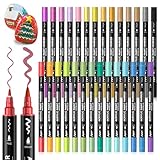Shuttle Art アクリルマーカー メタリックカラーペン ブラシ・細字ペン先 ツインペン 28色セット きらきら グリッター アクリルペン 水性 ペイントマーカー 防水 速乾 耐水 耐光 プラ板・ガラス・陶器に書ける ハンドメイド 手作り DIY 子供用 学校 絵画教室 プレゼント
