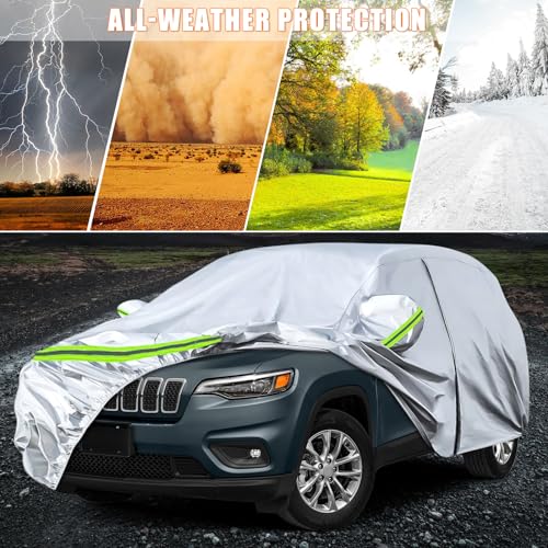 Image of Waterproof Car Covers Replace for 2014-2025 Jeep Cherokee, 6 Layers Silver All Weather Custom-fit Car Cover with Zipper Door & Windproof Bands for Snow Rain Dust Hail Protection