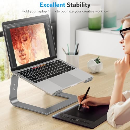 image for OMOTON Laptop Stand for Desk, Detachable Laptop Riser, Aluminum Laptop