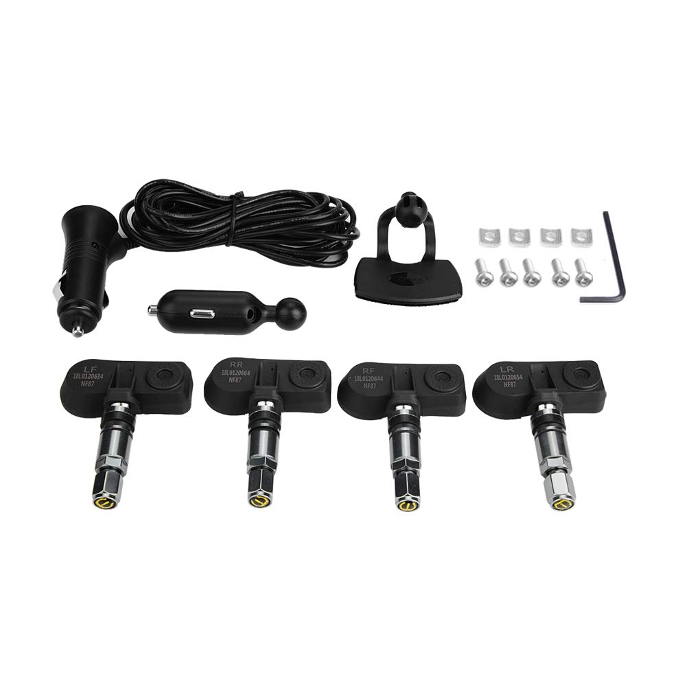 Sistema di monitoraggio della pressione dei pneumatici, sensore di pressione dei pneumatici TPMS per auto con monitor LCD, 4 sensori interni, caricatore USB per accendisigari